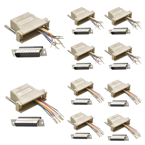 Willwewon 10PCS (5 Male+5 Female) DB25 to RJ45 Modular Adapter, 25 Pin Serial Port to RJ45 Female Ethernet LAN Extend Modular Converter - Image 1