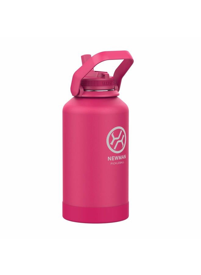 Takeya Pickleball Stainless Steel Insulated Water Bottle with Choice of Lid and Carry Handle, 64 Ounce, Backspin Pink  - Image 2