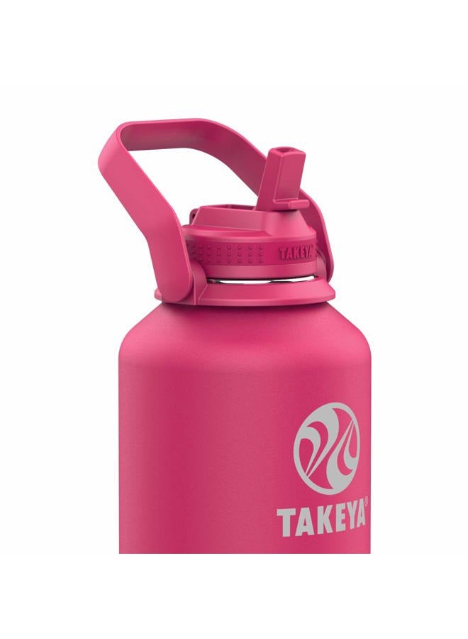 Takeya Pickleball Stainless Steel Insulated Water Bottle with Choice of Lid and Carry Handle, 64 Ounce, Backspin Pink  - Image 3
