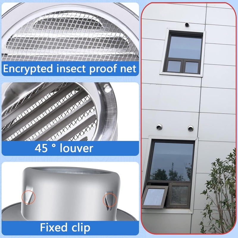 Outlet Hood,Air Vent Louver Grille Cover, Stainless Steel Vents 110/125/160mm Ventilation Air Vent (Color : Silver, Size : 5.9in/150mm) - Image 5