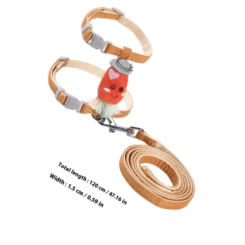 Orange Adjustable Cat Harness And Leash Set Comfortable Wear Resistant Pet Harness 1.5cm For Walking And Running For Cats And Small Pets - Image 3