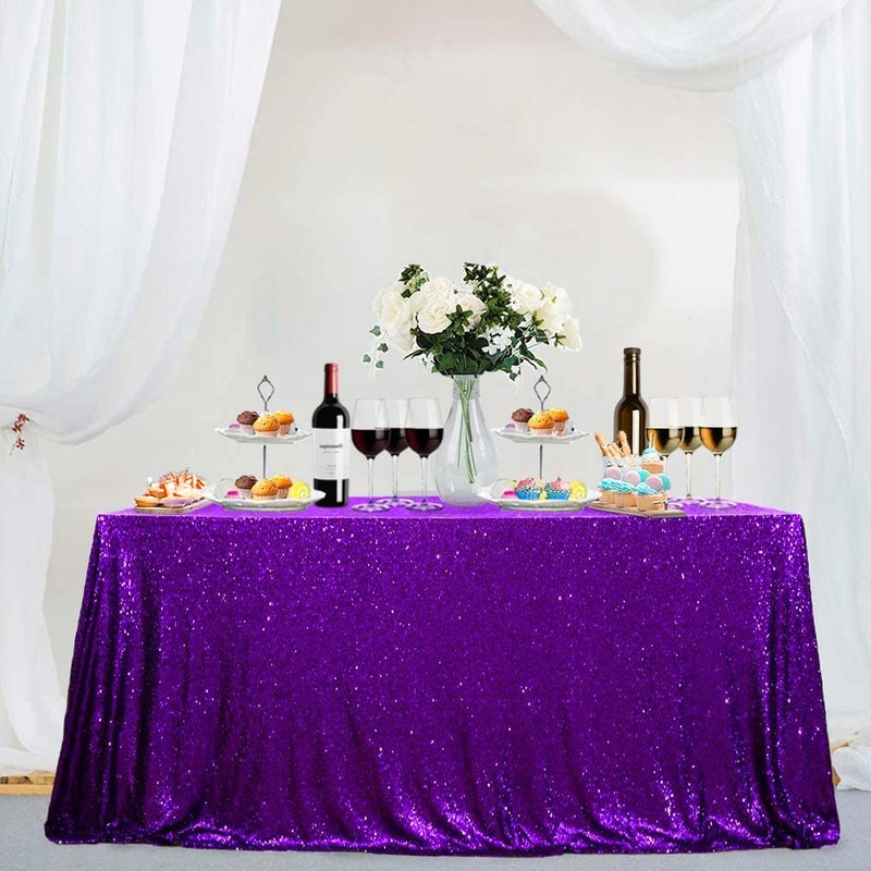 Partisout Square Sequin Tablecloth 50X50Inch Purple Christmas Table Cover Payette Glitter Overlay for Rustic Shimmer Decor