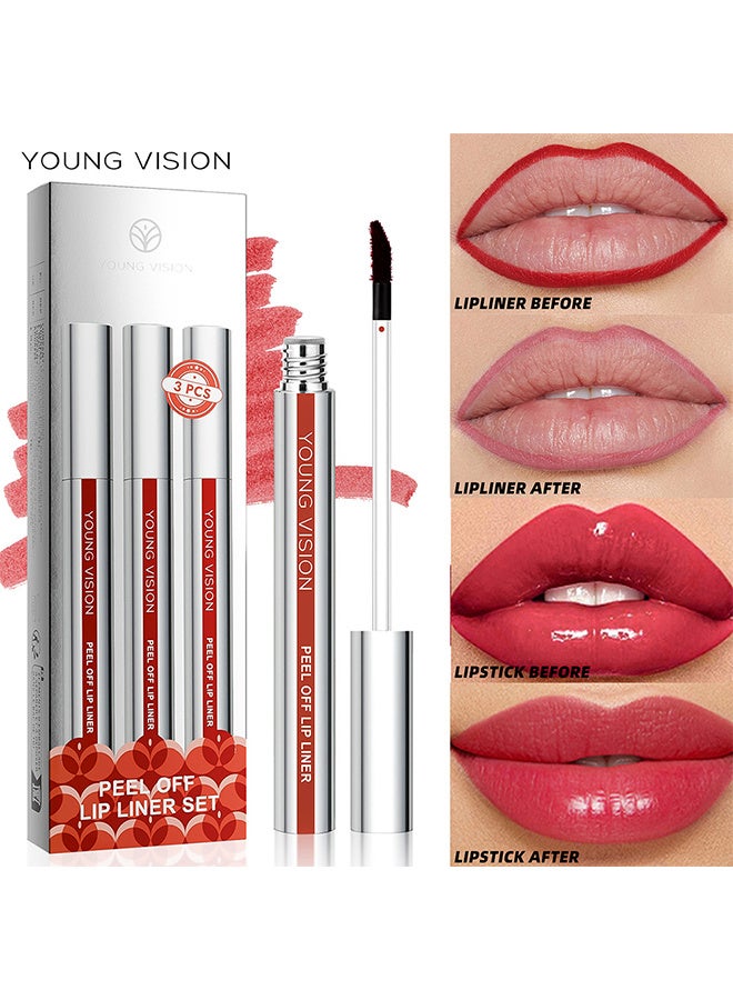يونج فيجن 3 ألوان Peel Off Lip Liner Stain Set ، صبغة الشفاه طويلة الأمد للنساء الفتيات ، تقشير صبغة الشفاه بلمسة نهائية غير لامعة ، طويلة الأمد ، مقاومة للماء ، مقاومة للنقل ، لون مصطبغ للغاية - Image 1