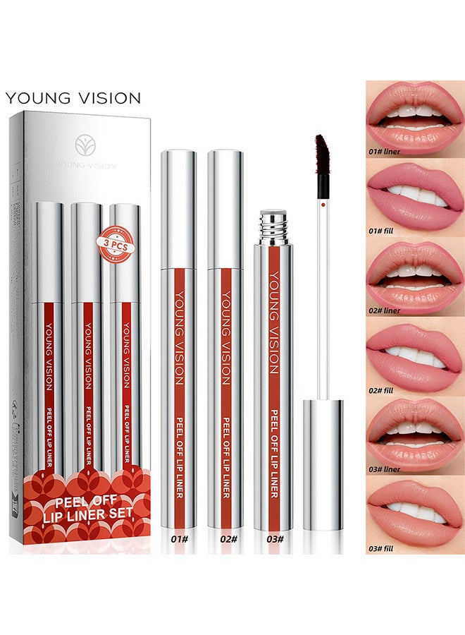يونج فيجن 3 ألوان Peel Off Lip Liner Stain Set ، صبغة الشفاه طويلة الأمد للنساء الفتيات ، تقشير صبغة الشفاه بلمسة نهائية غير لامعة ، طويلة الأمد ، مقاومة للماء ، مقاومة للنقل ، لون مصطبغ للغاية - Image 2