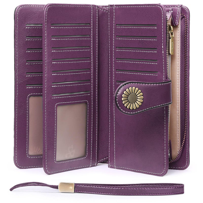 SENDEFN Wallets for Women Leather Credit Card Holder with RFID Blocking Large Capacity Wristlet - Image 1