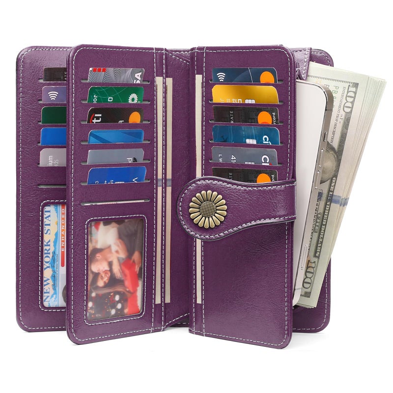 SENDEFN Wallets for Women Leather Credit Card Holder with RFID Blocking Large Capacity Wristlet - Image 2