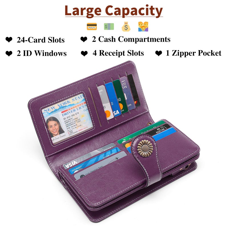 SENDEFN Wallets for Women Leather Credit Card Holder with RFID Blocking Large Capacity Wristlet - Image 4