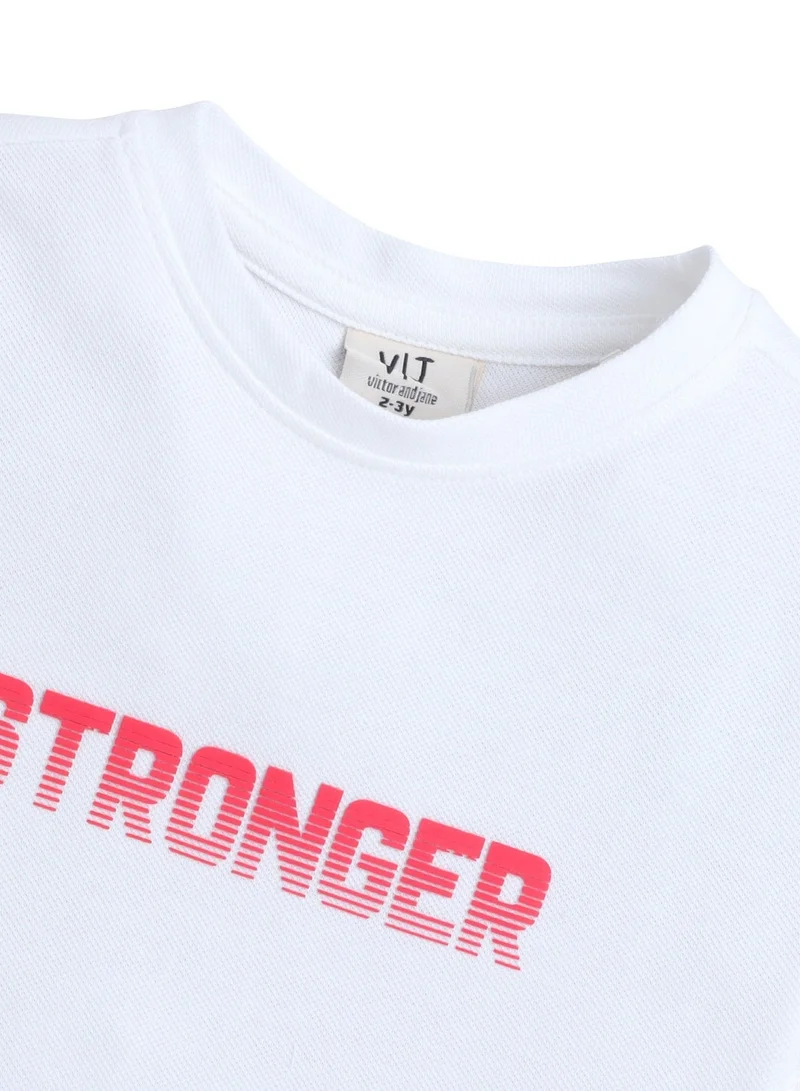 Victor And Jane  Junior Boys Slogan Print Cotton T-Shirt - White for Men | Best Price UAE