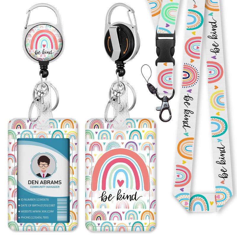 Piefly ID Badge Holder with Breakaway Lanyards, Flowers Floral Badge Holder with Lanyard, Retractable Reel Keychain Name Tag Lanyard Vertical ID Card Protector for Women Teacher Nurses Doctor Student - Image 1