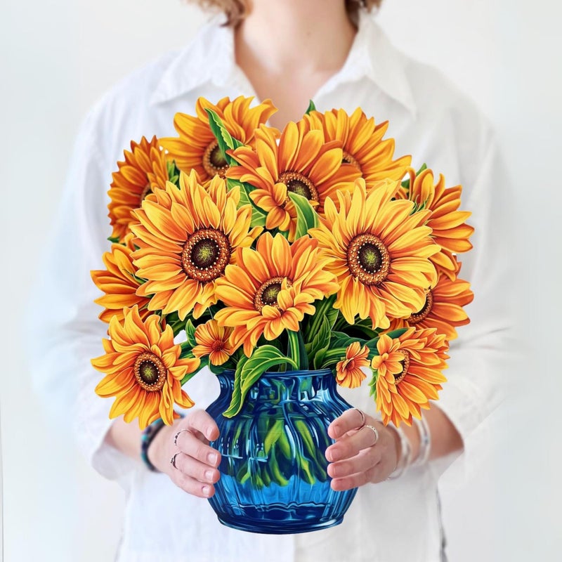 Freshcut Paper Pop Up Cards, Sunflowers, 12 Inch Life Sized Forever Flower Bouquet 3D Popup Greeting Card, Birthday Cards, Get Well Gifts, Blank Notecard & Envelope - Image 1