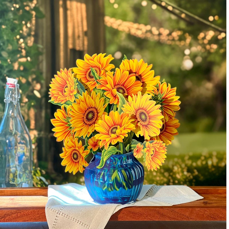 Freshcut Paper Pop Up Cards, Sunflowers, 12 Inch Life Sized Forever Flower Bouquet 3D Popup Greeting Card, Birthday Cards, Get Well Gifts, Blank Notecard & Envelope - Image 2