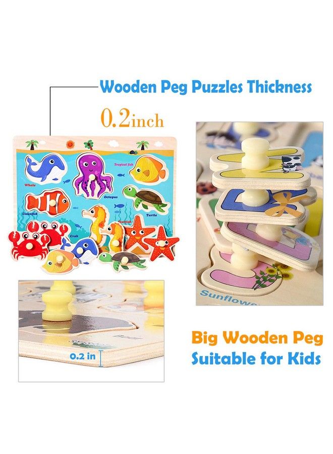 Blppldyci Wooden Peg Puzzles For Toddlers 2 3 4 Years Old Kids Educational Preeschool Peg Puzzles Toy 3 Pcs Toddler Puzzles Set Traffic Animals And Ocean Great Gift For Girls And Boys (First Edition) - Image 4