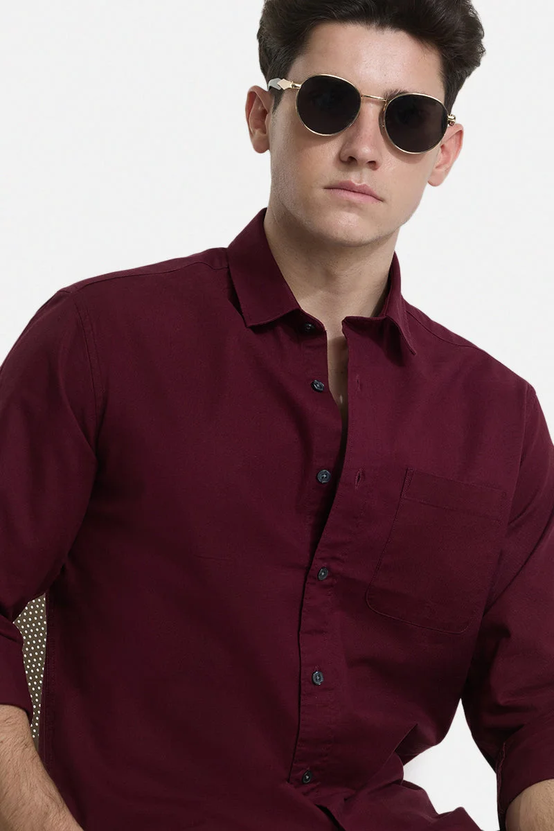 سنيتش Maroon Solid Long Sleeve Slim Fit Casual Shirt