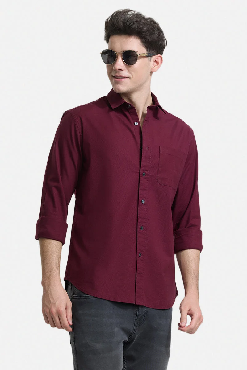 سنيتش Maroon Solid Long Sleeve Slim Fit Casual Shirt
