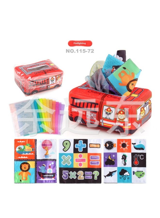 Baby Early Education Cloth Book Tissue Box Ring Paper Square Towel Cognitive Animal English Tear Not To Rip Children's Tissue Toy-Color:115-72 Fire 12 Silk Scarf 3 Square Scarf Paper Box 87.6g  - Image 1