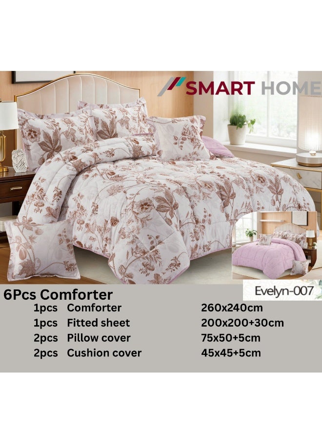 SMART HOME Luxury Summer Hotel Double Bed Set, 6 Pieces – Quilted Comforter Set with Soft Filling – Double Comforter with Fitted Sheet, 2 Pillowcases, and 2 Square Cushion Covers – Cool and Comfortable Summer Bedspread – Elegant Hotel Bedding Set for Bedrooms – Size 260x240 cm – High Quality, Suitable for Everyday Use and Hotels – Made of Microfiber - Image 2