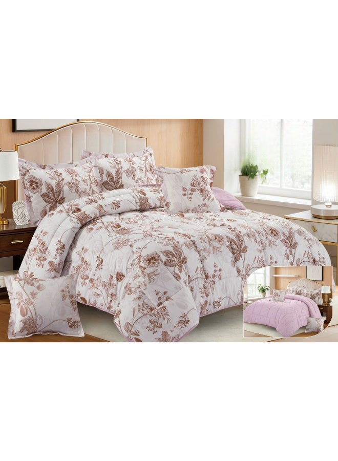 SMART HOME Luxury Summer Hotel Double Bed Set, 6 Pieces – Quilted Comforter Set with Soft Filling – Double Comforter with Fitted Sheet, 2 Pillowcases, and 2 Square Cushion Covers – Cool and Comfortable Summer Bedspread – Elegant Hotel Bedding Set for Bedrooms – Size 260x240 cm – High Quality, Suitable for Everyday Use and Hotels – Made of Microfiber - Image 1