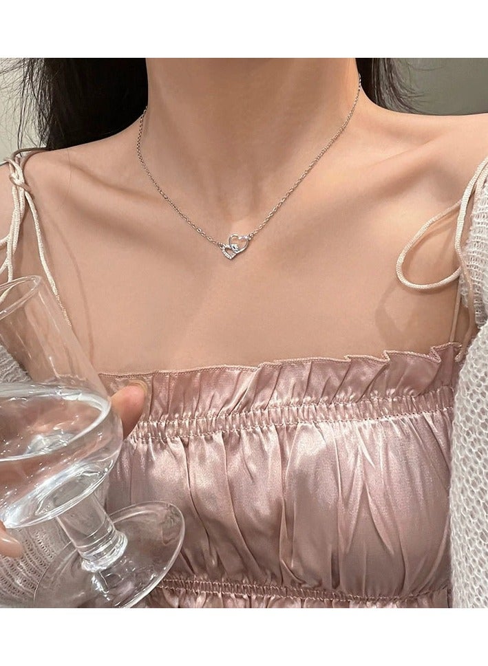 جلوسكي Silver Interlocking Heart Necklace – Dainty Zircon Pendant Choker for Women, Romantic Gift for Her - Image 4