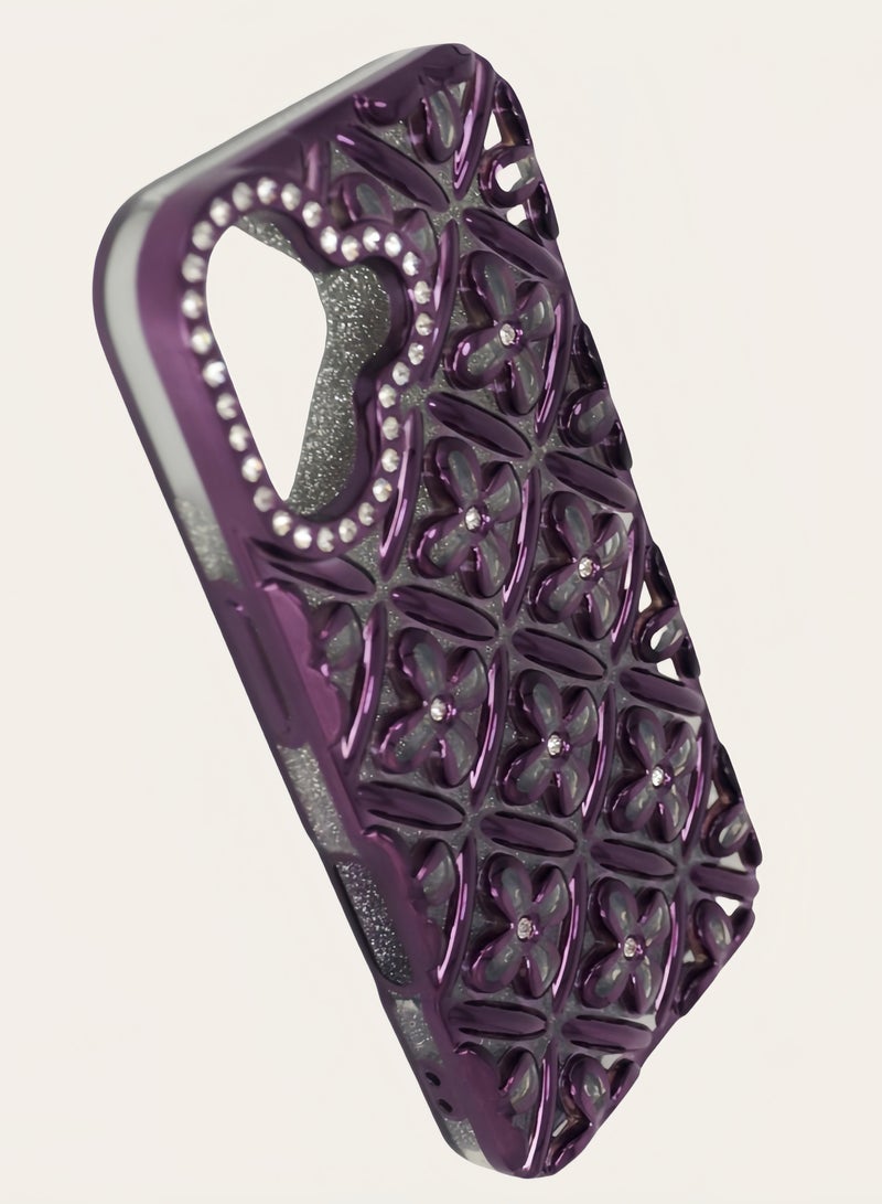 جراب iPhone 16 عصري: غطاء معدني متدرج لامع مع زهرة البرسيم المحظوظة ذات الأربع أوراق | مقاوم للصدمات - Image 2