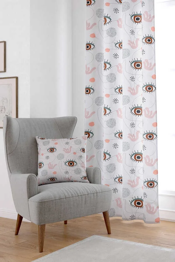 Cango Home White Eye Patterned Digital Printed Curtain CGH248-PR