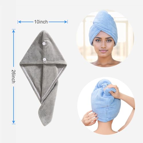 SURPRISE PIE 2 Pack Thick Hair Drying Towels, Ultra Absorbent Microfiber Girl Hair Towel, Soft Twist Hair Wrap Turban Drying Cap for Women Wet Curly Hair, Longer, Thicker Hair (Blue Grey) - Image 3