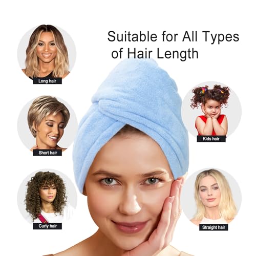 SURPRISE PIE 2 Pack Thick Hair Drying Towels, Ultra Absorbent Microfiber Girl Hair Towel, Soft Twist Hair Wrap Turban Drying Cap for Women Wet Curly Hair, Longer, Thicker Hair (Blue Grey) - Image 5