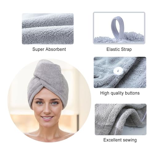 SURPRISE PIE 2 Pack Thick Hair Drying Towels, Ultra Absorbent Microfiber Girl Hair Towel, Soft Twist Hair Wrap Turban Drying Cap for Women Wet Curly Hair, Longer, Thicker Hair (Blue Grey) - Image 4