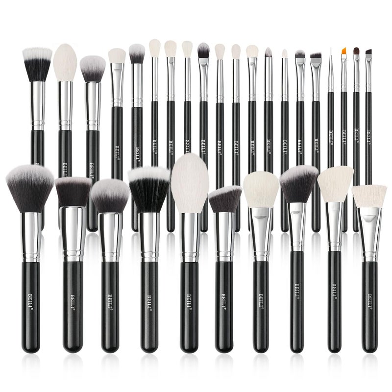 BEILI 30Pcs Professional Makeup Brush Set Original NaturalSynthetic Kabuki Foundation Face Powder Highlighter Contour Eye Shadow Eyebrow Eyeliner Makeup Tools Kit Classic Black - Image 1