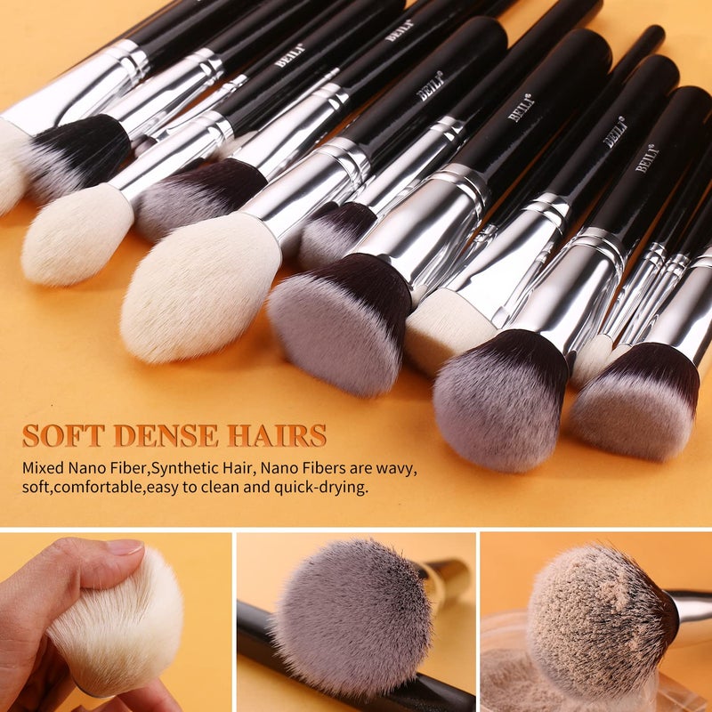 BEILI 30Pcs Professional Makeup Brush Set Original NaturalSynthetic Kabuki Foundation Face Powder Highlighter Contour Eye Shadow Eyebrow Eyeliner Makeup Tools Kit Classic Black - Image 3