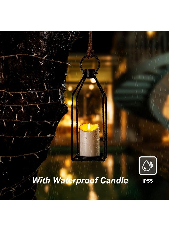 Homemory ديكور فوانيس مزرعة عيد الميلاد الحديثة من هوميموري مع شمعة مقاومة للماء بدون لهب وجهاز تحكم عن بعد، 2 قطعة فوانيس شموع معدنية سوداء للديكور في الهواء الطلق والداخلية للمنزل وغرفة المعيشة والفناء والشرفة والطاولة - Image 2