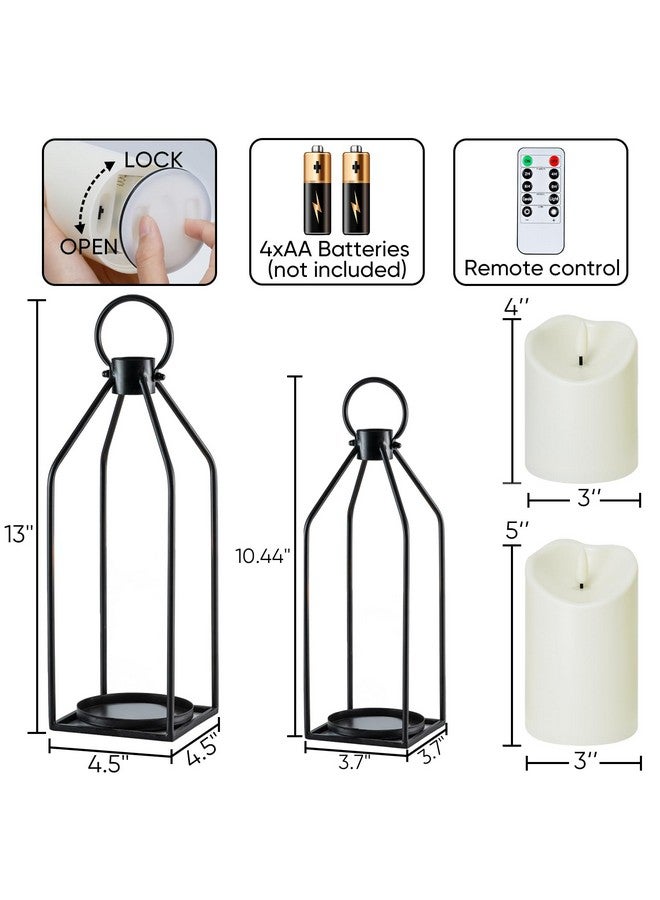 Homemory ديكور فوانيس مزرعة عيد الميلاد الحديثة من هوميموري مع شمعة مقاومة للماء بدون لهب وجهاز تحكم عن بعد، 2 قطعة فوانيس شموع معدنية سوداء للديكور في الهواء الطلق والداخلية للمنزل وغرفة المعيشة والفناء والشرفة والطاولة - Image 4