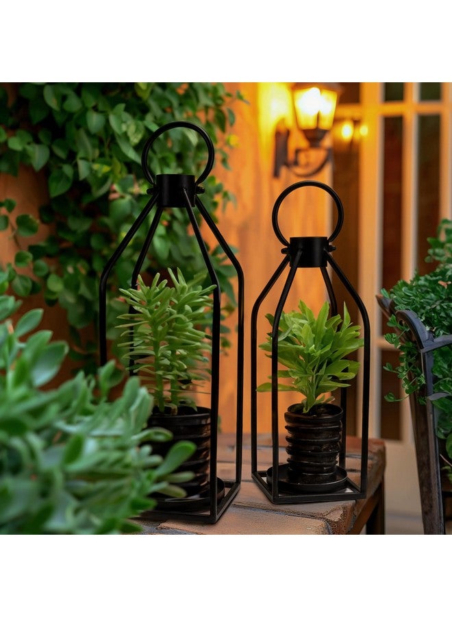 Homemory ديكور فوانيس مزرعة عيد الميلاد الحديثة من هوميموري مع شمعة مقاومة للماء بدون لهب وجهاز تحكم عن بعد، 2 قطعة فوانيس شموع معدنية سوداء للديكور في الهواء الطلق والداخلية للمنزل وغرفة المعيشة والفناء والشرفة والطاولة - Image 3