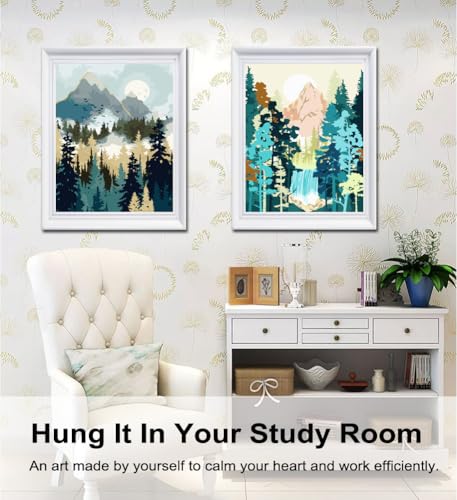 BAISITE Paint by Numbers Kit for Adults Beginners,12" Wx16 L 2 Pack Canvas for Painting Kits for Adults in Colorful Box-Sunrise Mountains Waterful 7172 - Image 5