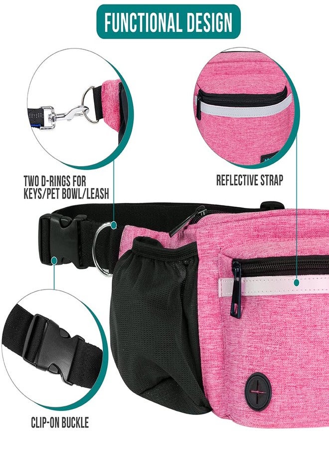 PetAmi Dog Fanny Pack, Treat Pouch for Dog Walking, Training, Built in Poop Bag Dispenser, Water Bottle Holder, Collapsible Bowl, Pet Treat Waist Belt for Hiking, Running, Kibbles (Pink) - Image 4