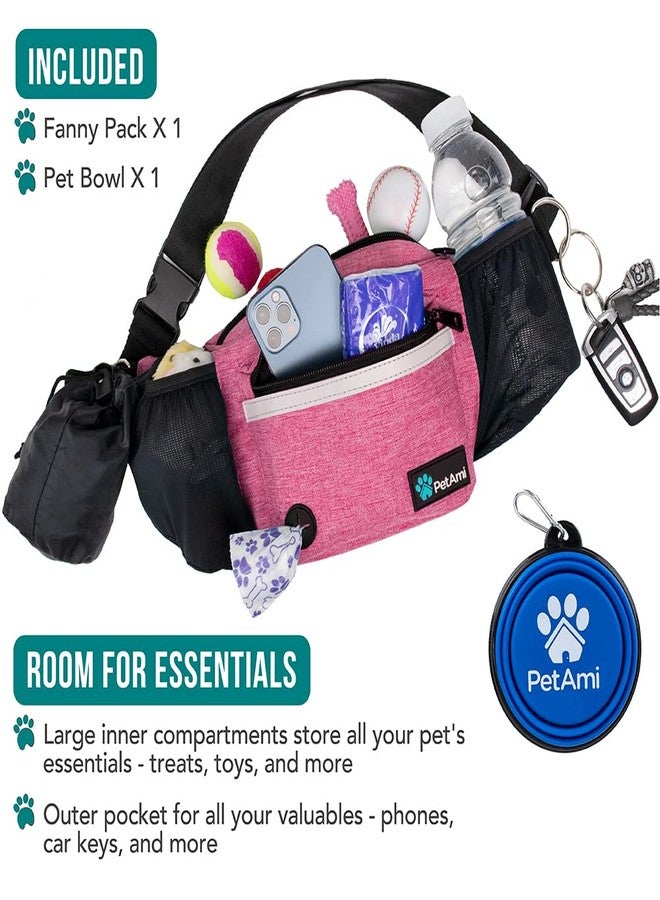 PetAmi Dog Fanny Pack, Treat Pouch for Dog Walking, Training, Built in Poop Bag Dispenser, Water Bottle Holder, Collapsible Bowl, Pet Treat Waist Belt for Hiking, Running, Kibbles (Pink) - Image 2