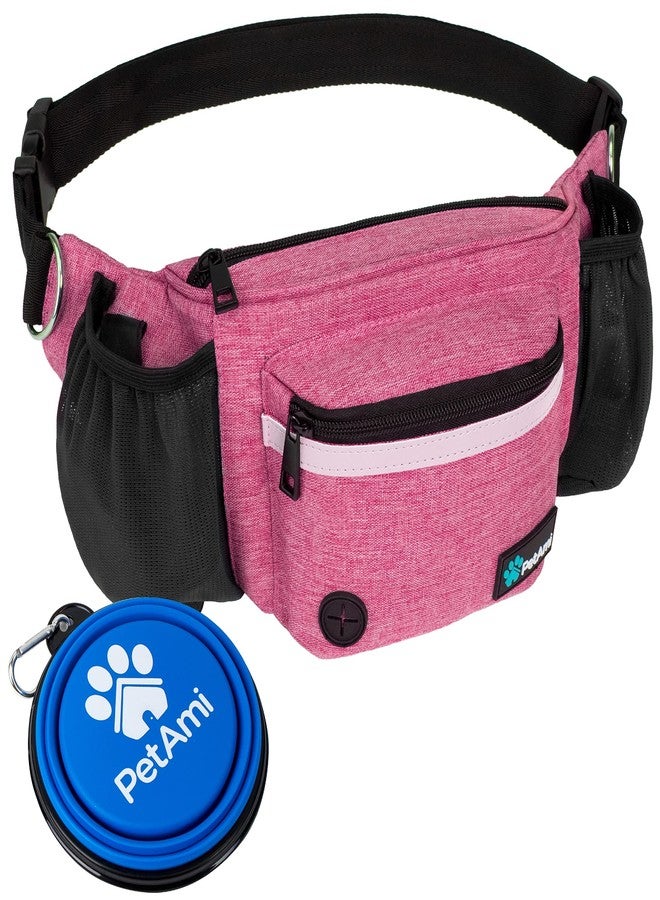 PetAmi Dog Fanny Pack, Treat Pouch for Dog Walking, Training, Built in Poop Bag Dispenser, Water Bottle Holder, Collapsible Bowl, Pet Treat Waist Belt for Hiking, Running, Kibbles (Pink) - Image 1