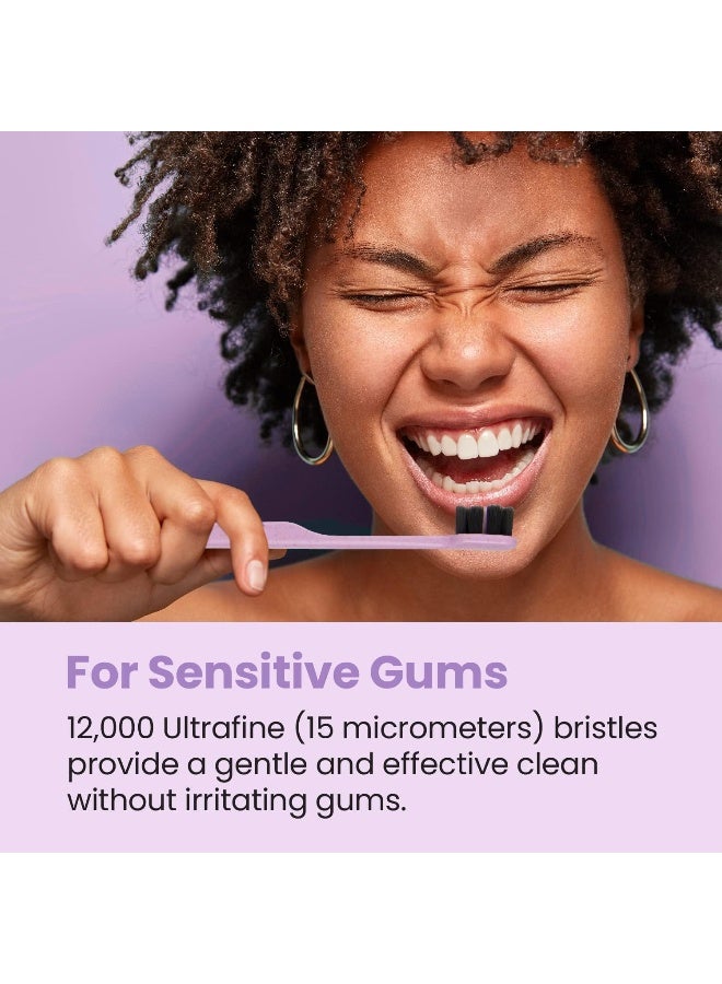 Lindo EcoCare Polishing Toothbrush Charcoal Infused Bristles Biodegradable Handle for Sensitive Gums and Teeth 12000 Ultra Fine Charcoal Infused Bristles Soft and Gentle Pack of 4 Pink - Image 2