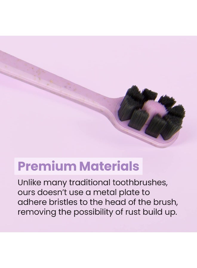 Lindo EcoCare Polishing Toothbrush Charcoal Infused Bristles Biodegradable Handle for Sensitive Gums and Teeth 12000 Ultra Fine Charcoal Infused Bristles Soft and Gentle Pack of 4 Pink - Image 5