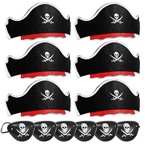 Legigo 12 Pcs Pirate Hat with Eye Mask Classic Costume Cap Accessories for Pirate Party Cosplay Caribbean Dress Black - Image 1