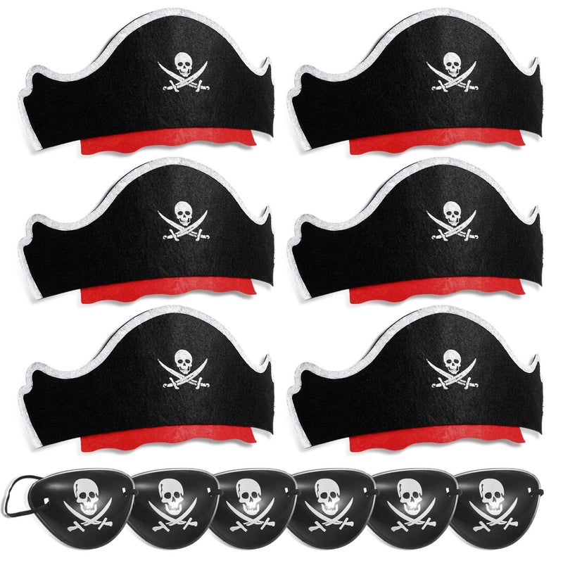 Legigo 12 Pcs Pirate Hat with Eye Mask Classic Costume Cap Accessories for Pirate Party Cosplay Caribbean Dress Black - Image 3