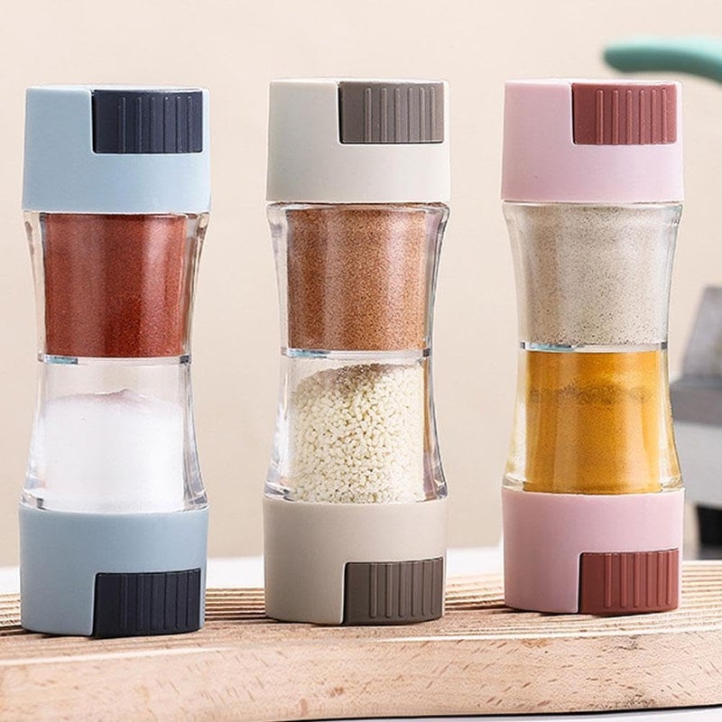 Dual Head Seasoning Dispenser 2-in-1 Salt and Pepper Shaker with Push Button Control, Accurate Portion Spice Tool for Cooking, Dining Table Condiment Organizer - Image 3