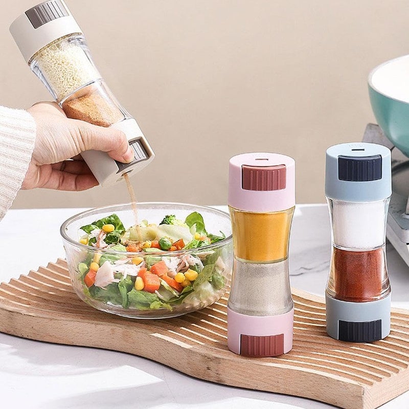 Dual Head Seasoning Dispenser 2-in-1 Salt and Pepper Shaker with Push Button Control, Accurate Portion Spice Tool for Cooking, Dining Table Condiment Organizer - Image 4