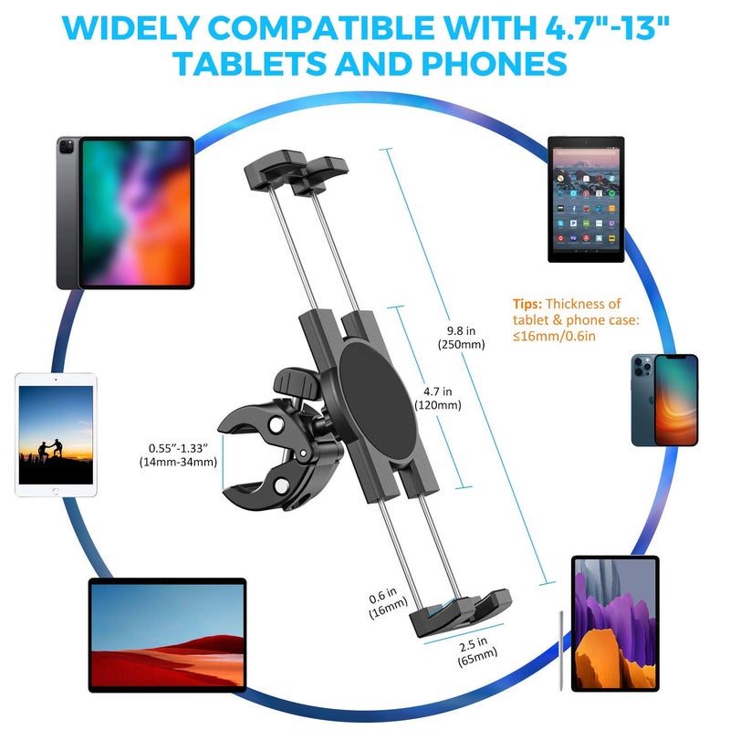 KDD Spin Bike Tablet Holder Mount, Phone iPad Holder Stand Exercise Bike Handlebar Mount for Stationary Bicycle, Treadmill, Microphone Stand, Fit for iPad Pro 12.9, Galaxy Tabs, iPhone(4.7-13â€) - Image 5