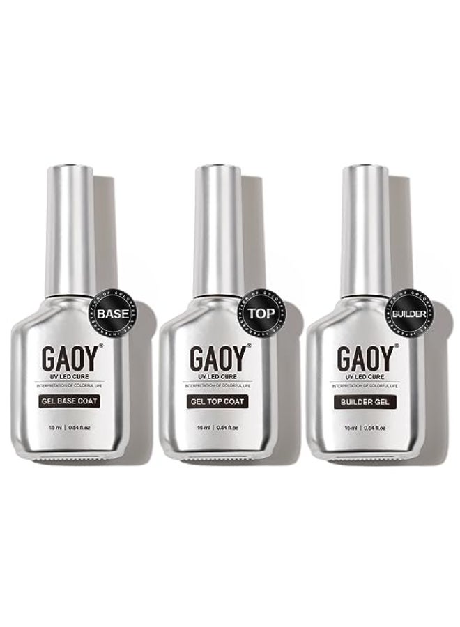GAOY Gel Top Coat Builder Gel and Base Coat Set 3 Pcs 16ml Clear Glossy No Wipe Combination for UV Light Cure - Image 1