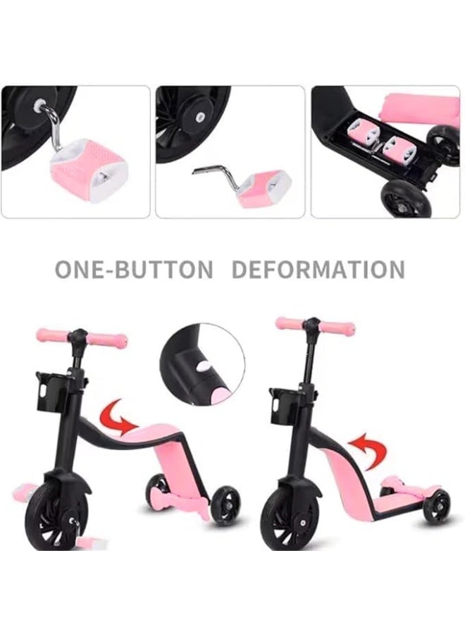 3-in-1 Kids Scooter, Convertible Design Adjustable Height - pink - Image 2