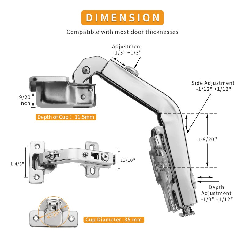 Chibery 2 Pack 1 Pairs 135Â° Lazy Susan Hinge, Full Overlay Concealed for Corner Kitchen Cabinet Replacement Hardware, Cupboard Folded, Folden Door - Image 5