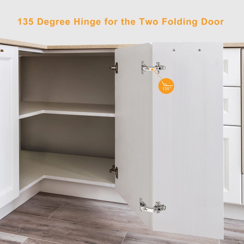 Chibery 2 Pack 1 Pairs 135Â° Lazy Susan Hinge, Full Overlay Concealed for Corner Kitchen Cabinet Replacement Hardware, Cupboard Folded, Folden Door - Image 2