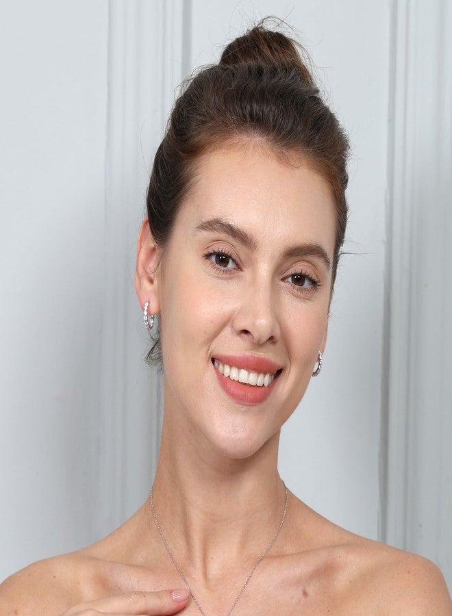 Miss Glorael Sparkling Cubic Zirconia Circle Earrings, Platinum Plated Elegant Hoops for Women, Timeless Gift & Everyday Jewelry Accessory - Image 2