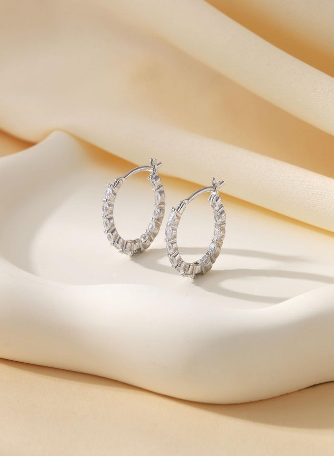 Miss Glorael Sparkling Cubic Zirconia Circle Earrings, Platinum Plated Elegant Hoops for Women, Timeless Gift & Everyday Jewelry Accessory - Image 4