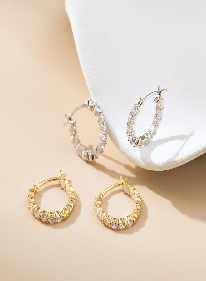 Miss Glorael Sparkling Cubic Zirconia Circle Earrings, Platinum Plated Elegant Hoops for Women, Timeless Gift & Everyday Jewelry Accessory - Image 5